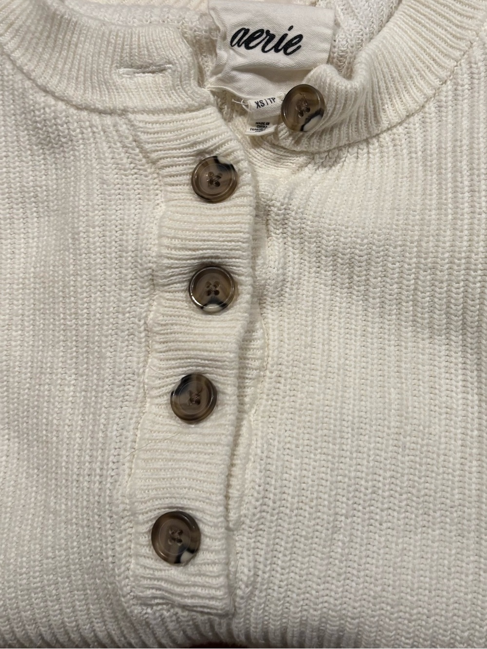 Aerie Off-White Ribbed Henley Sweater with Button Placket - Picture 3 of 4
